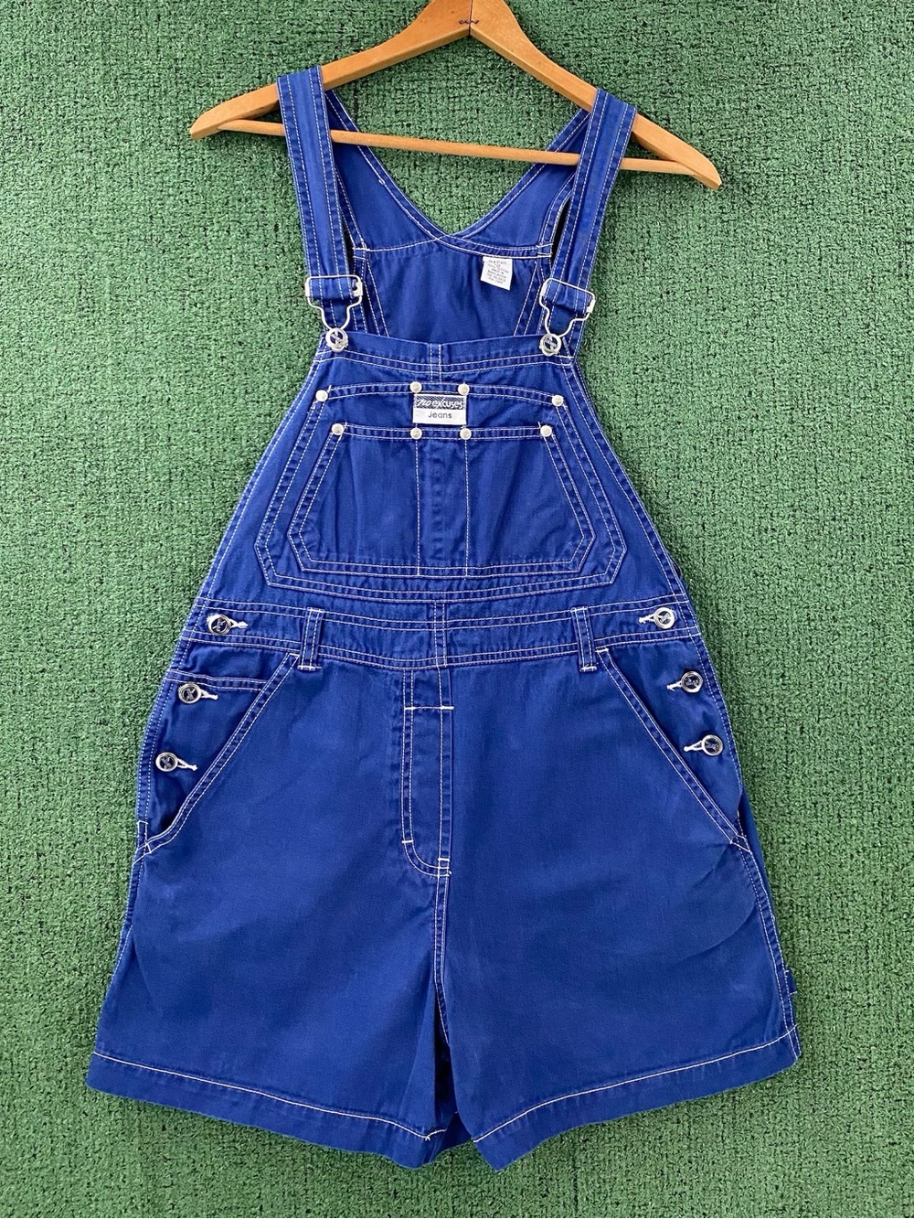 VTG 90’s No Excuses Jeans Royal Blue Utility Cotton Shortalls Women’s SZ Medium